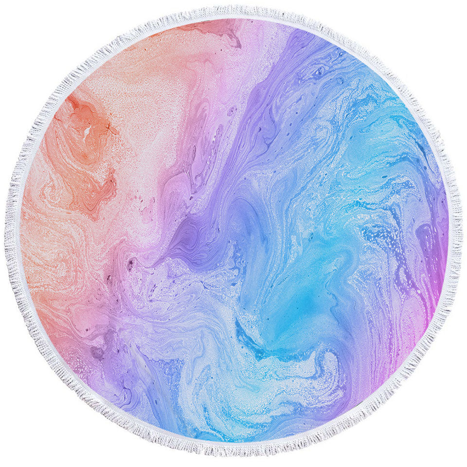 Red Purple Blue Marble Round Beach Towel