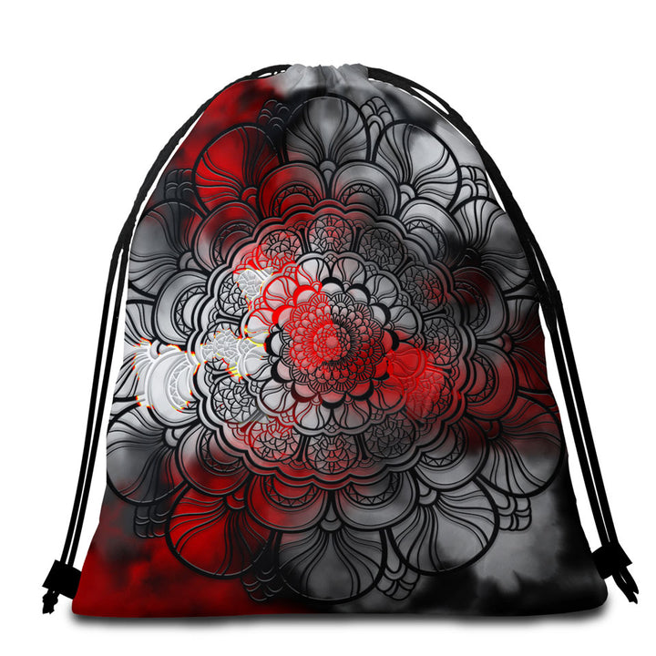 Red and Black Mandala Beach Bags and Towels