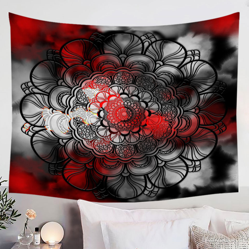 Red and Black Mandala Tapestry