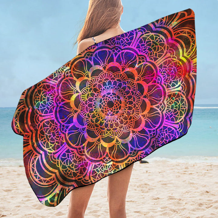 Red to Purple Oriental Mandala Beach Towels