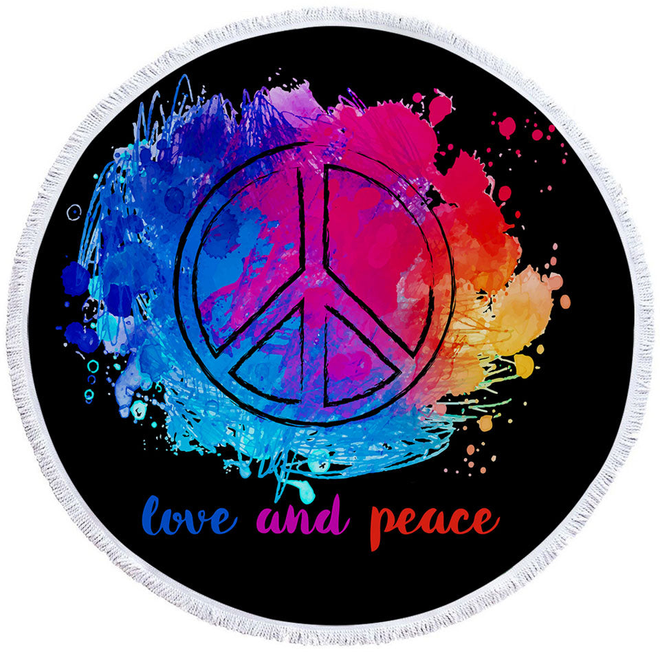 Reddish Blue Circle Beach Towel Love and Peace