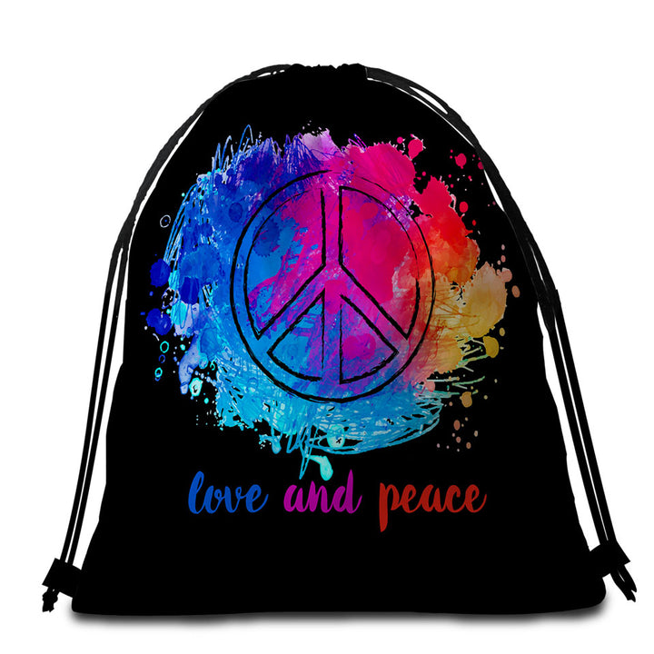 Reddish Blue Love and Peace Packable Beach Towel