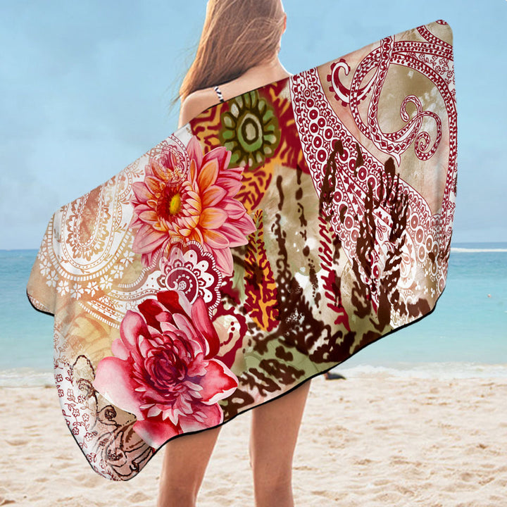 Rosy Oriental Flowers Pool Towels