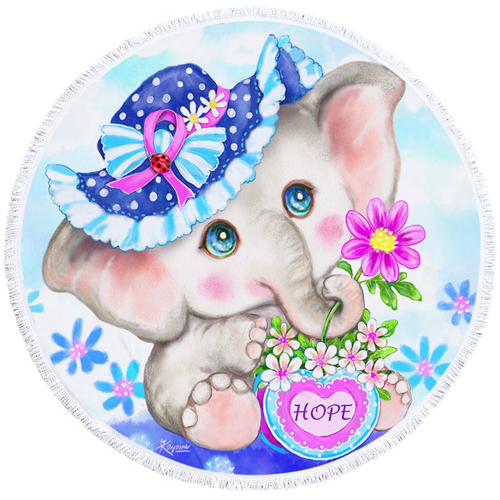 Round Beach Towel for Kids Inspiring Design Cute Girly Elephant