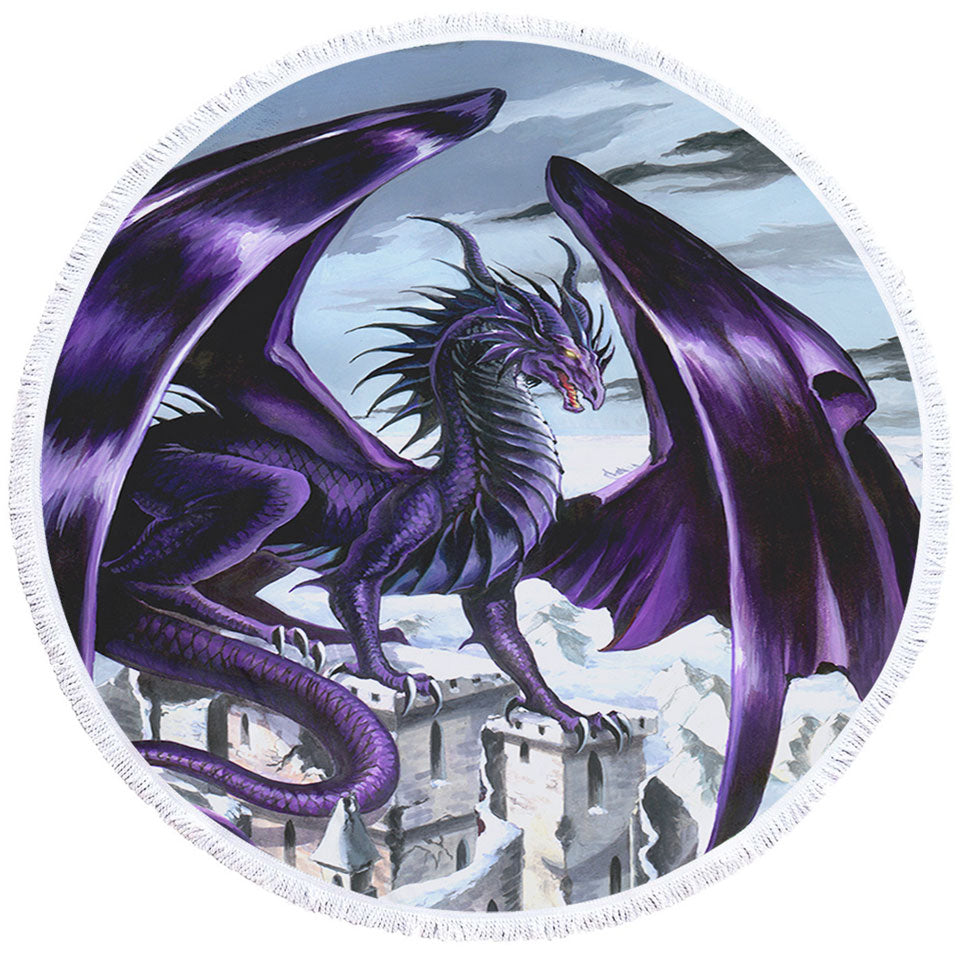 Round Beach Towel of Evil Purple Dragon City Nemesis