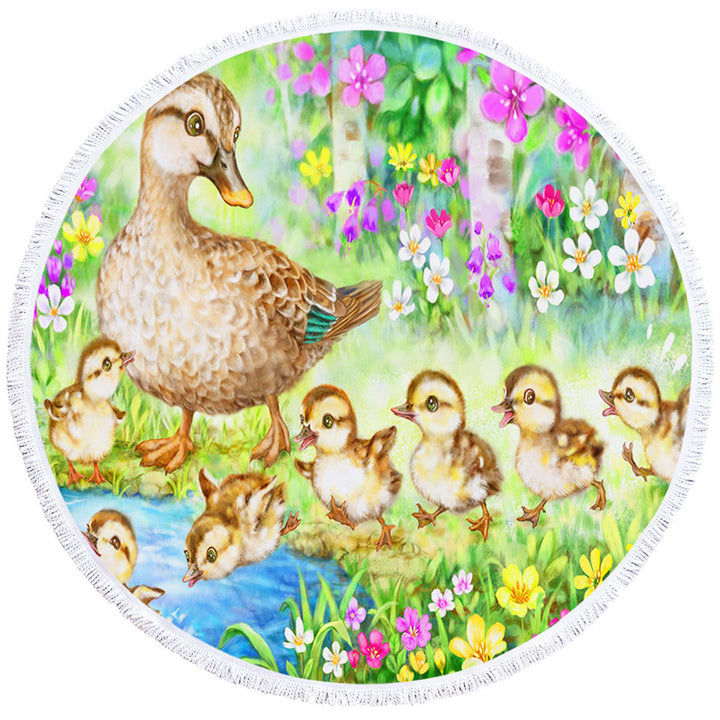 Round Beach Towels Designs for Kids Children Duck Family