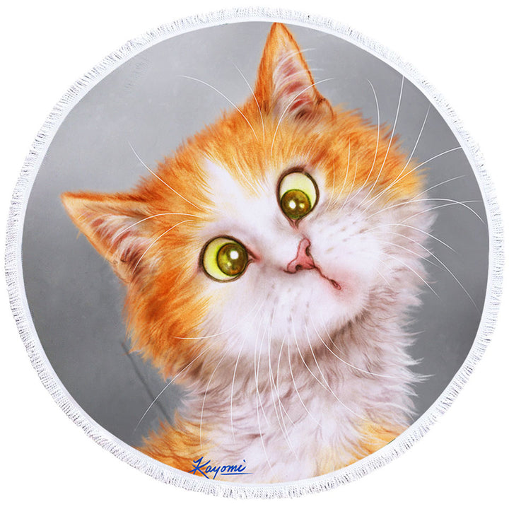 Round Beach Towels with Funny Cats Silly Face Ginger Kitten Round Towel