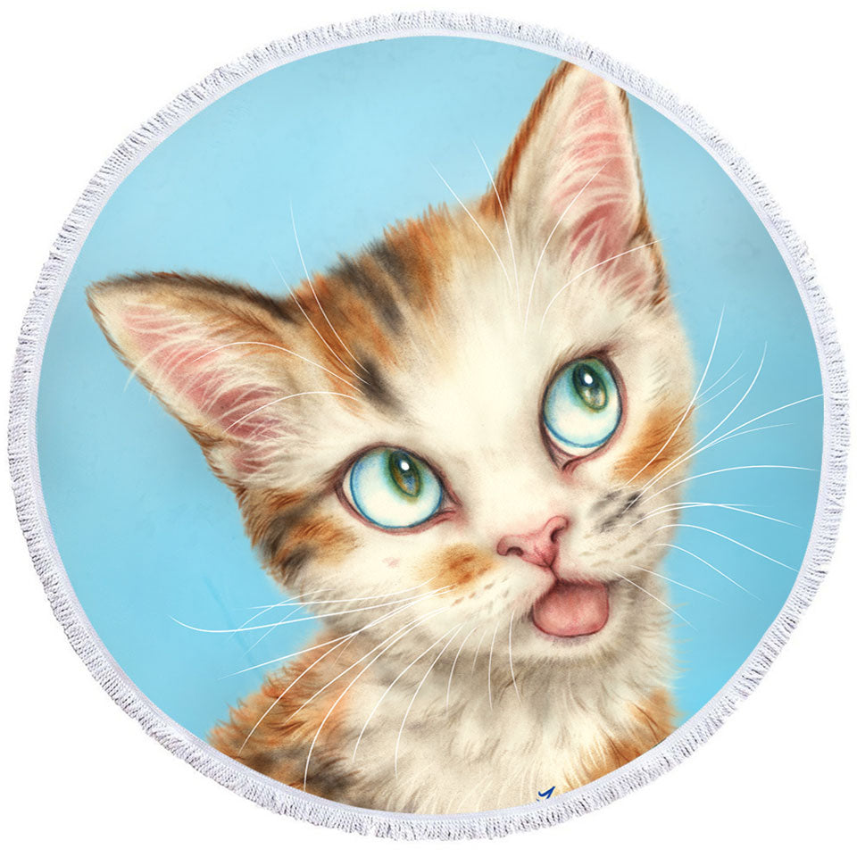 Round Beach Towels with Kittens Cute Drawings Beautiful Ginger Tabby Cat