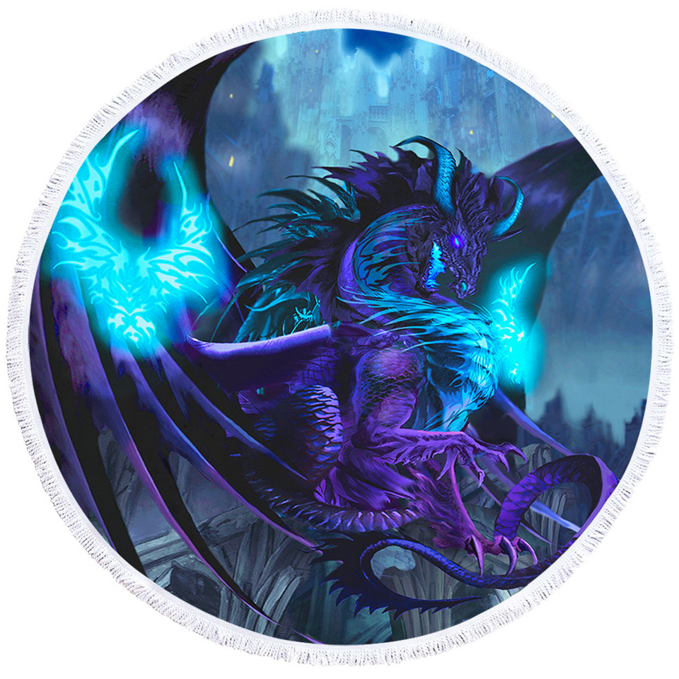 Round Towels Online with Cool Fantasy Purple Dragon of Fate