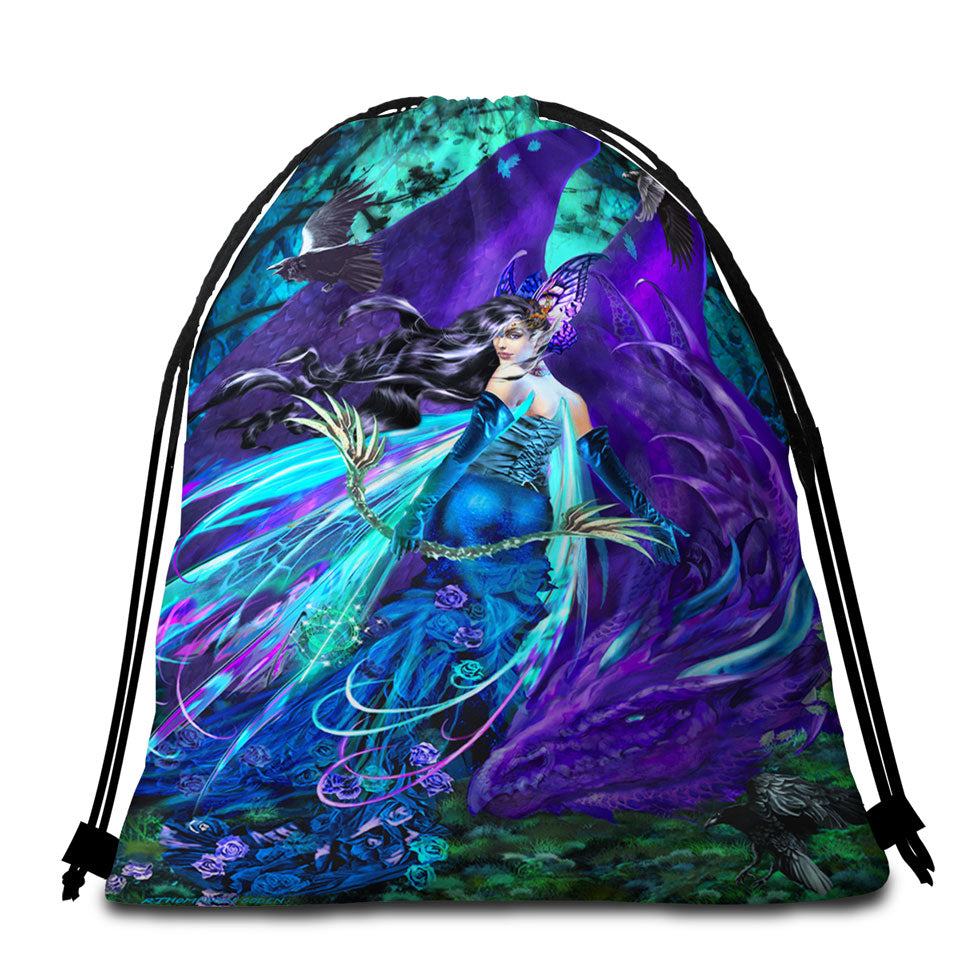 Sagittarius Dragon and Beautiful Woman Fairy Beach Bags and Towels