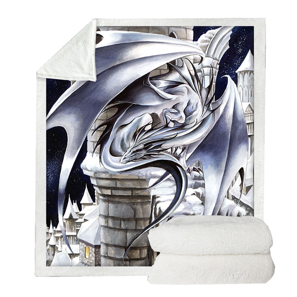 Sentinel Grey Dragon Drawing Fleece Throws