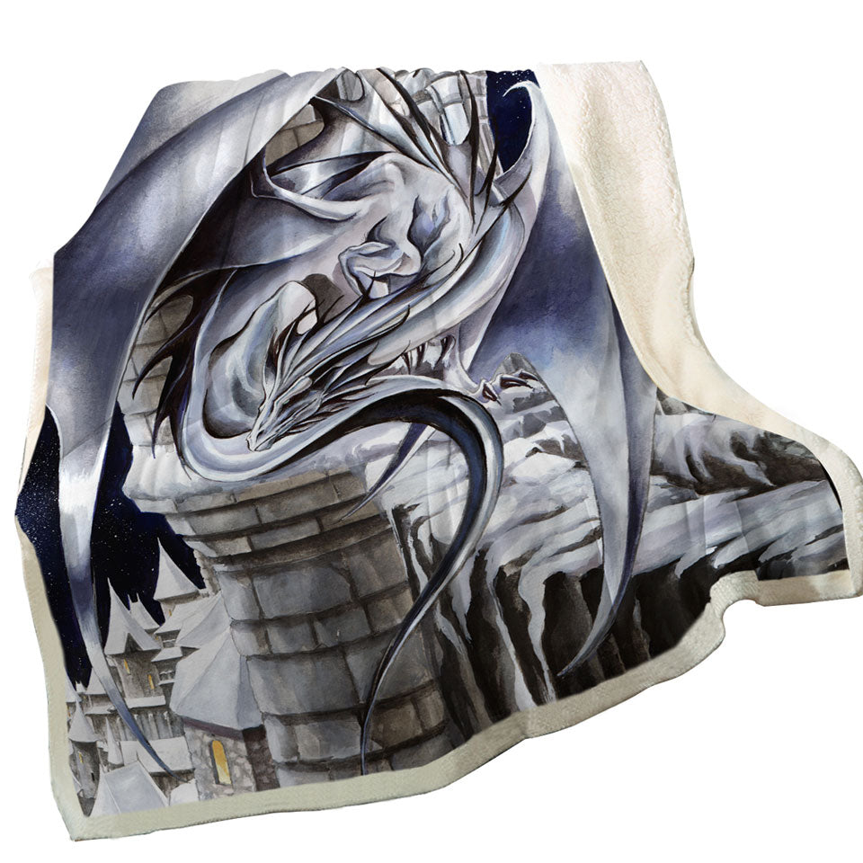 Sentinel Grey Dragon Drawing Sherpa Throws