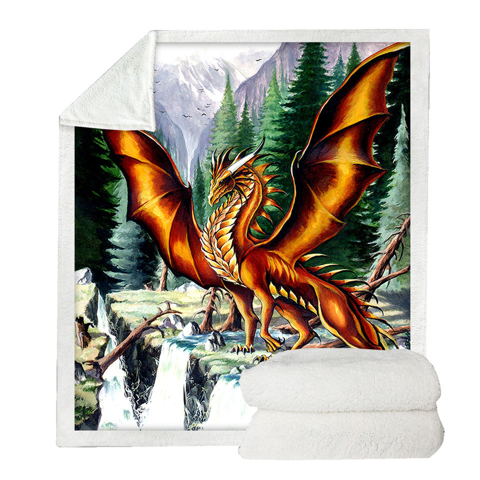 Sherpa Blanket of Nature Mountain Waterfall Forest Solaris Dragon