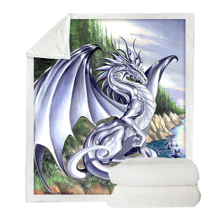 Sherpa Blanket of Silver Coastal Grey Dragon Drawing