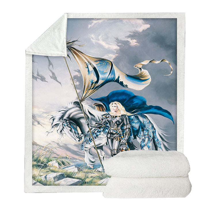 Shores of Avalon Woman Lady Knight Sherpa Blanket