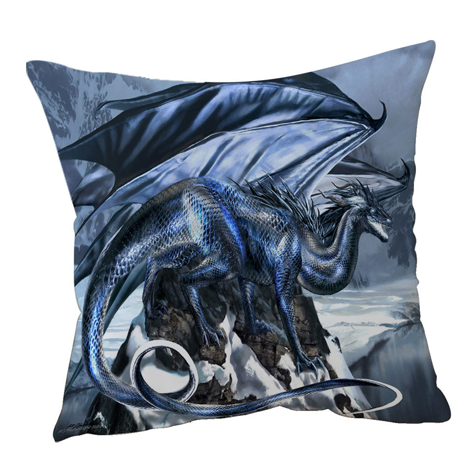 Silverblood Dragon on a Snowy Mountain Cushion Cover