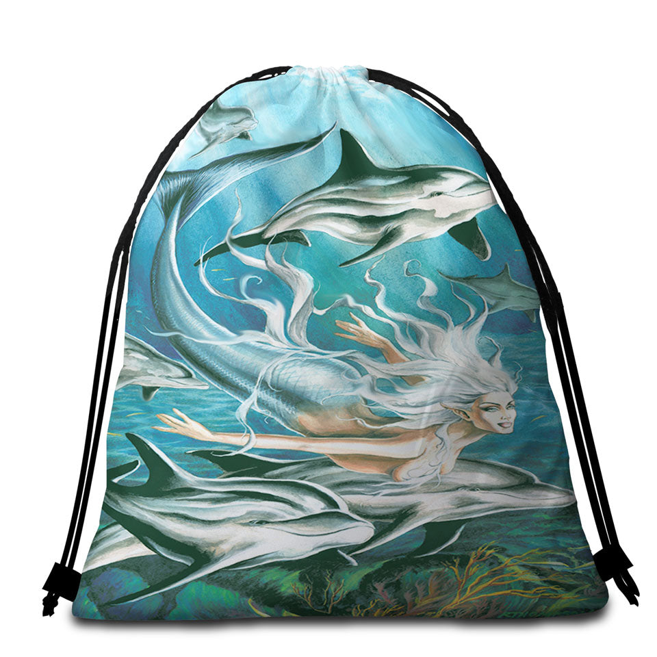 Sirens Mythology Art Dolphins and Mermaid Unique Beach Towels