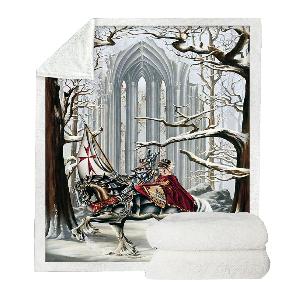 Snowy Forest Knight and Princess Sherpa Blanket