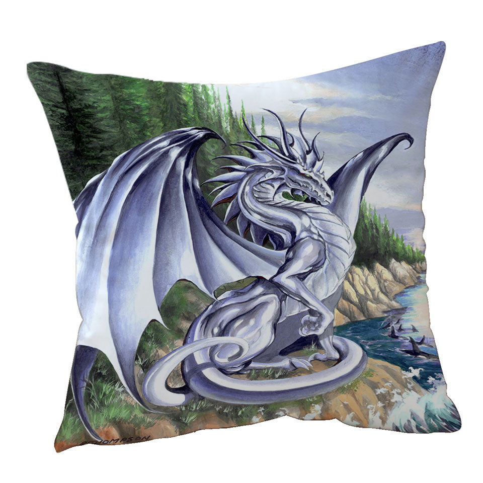 Sofa Pillows of Silver Coastal Grey Dragon Drawing