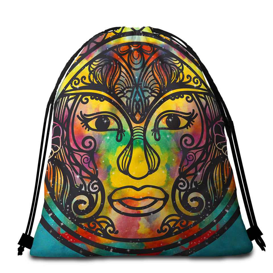 Spiritual Oriental God Face Beach Towel Bags