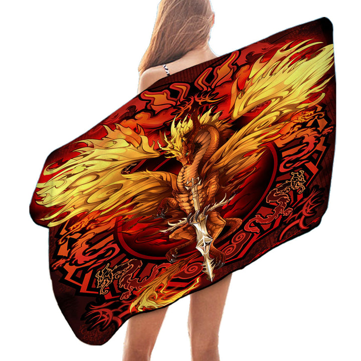 Swims Towel with Cool Fantasy Sword Weapon Dragon Flame Blade