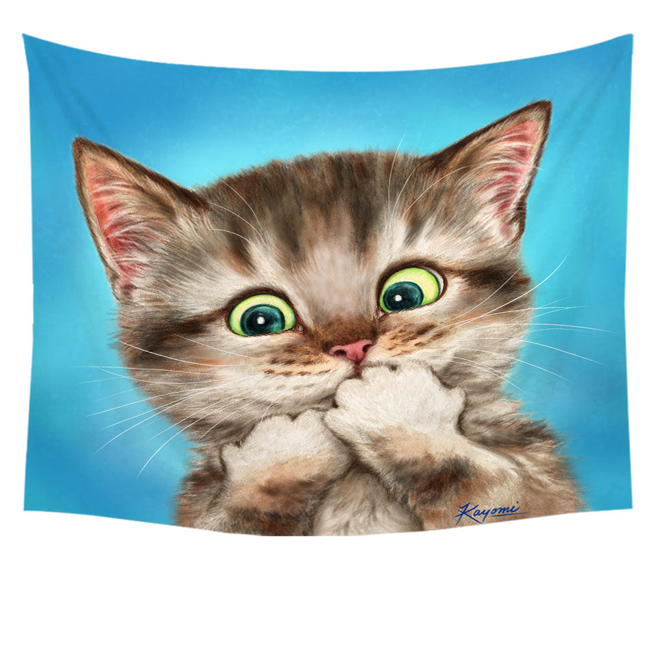 Tapestry Wall Hanging with Adorable Cat Sweet Regretful Kitten