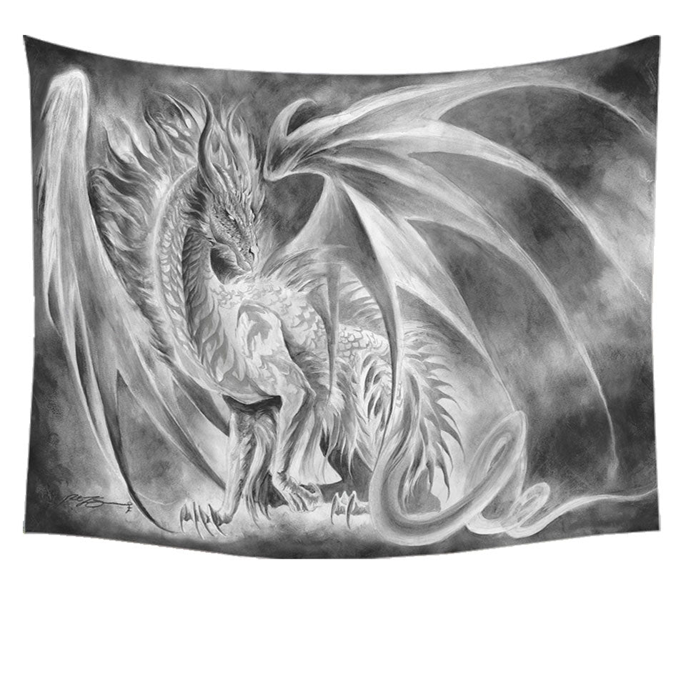 Tapestry Wall Hanging with Coldfire Dragon Drawing Cool Fantasy Art