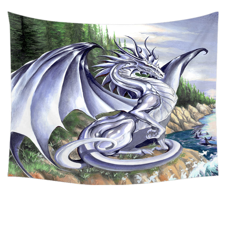 Tapestry of Silver Coastal Grey Dragon Drawing