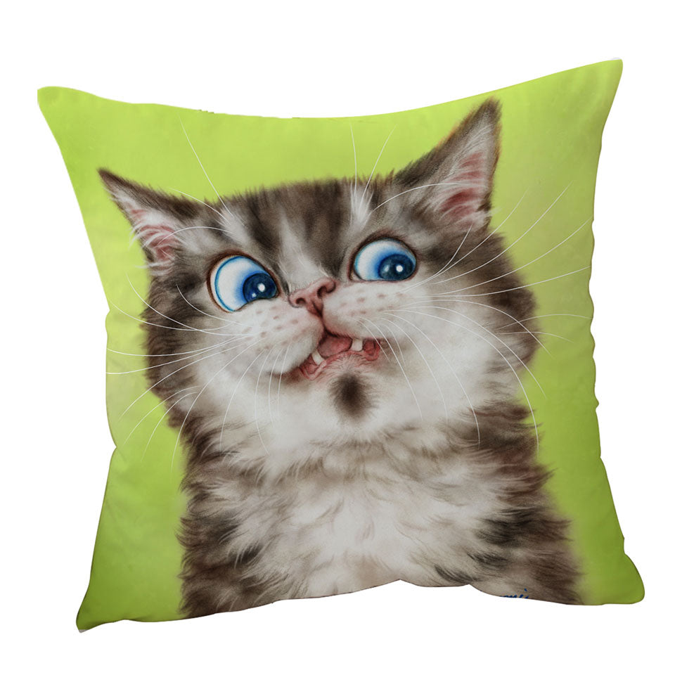 Throw Cushions and Pillows with Cats Cute and Funny Faces the Flinching Kitten