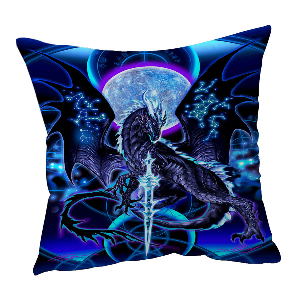 Throw Pillow Cover with Cool Fantasy Weapon Blue Dragon Night Blade