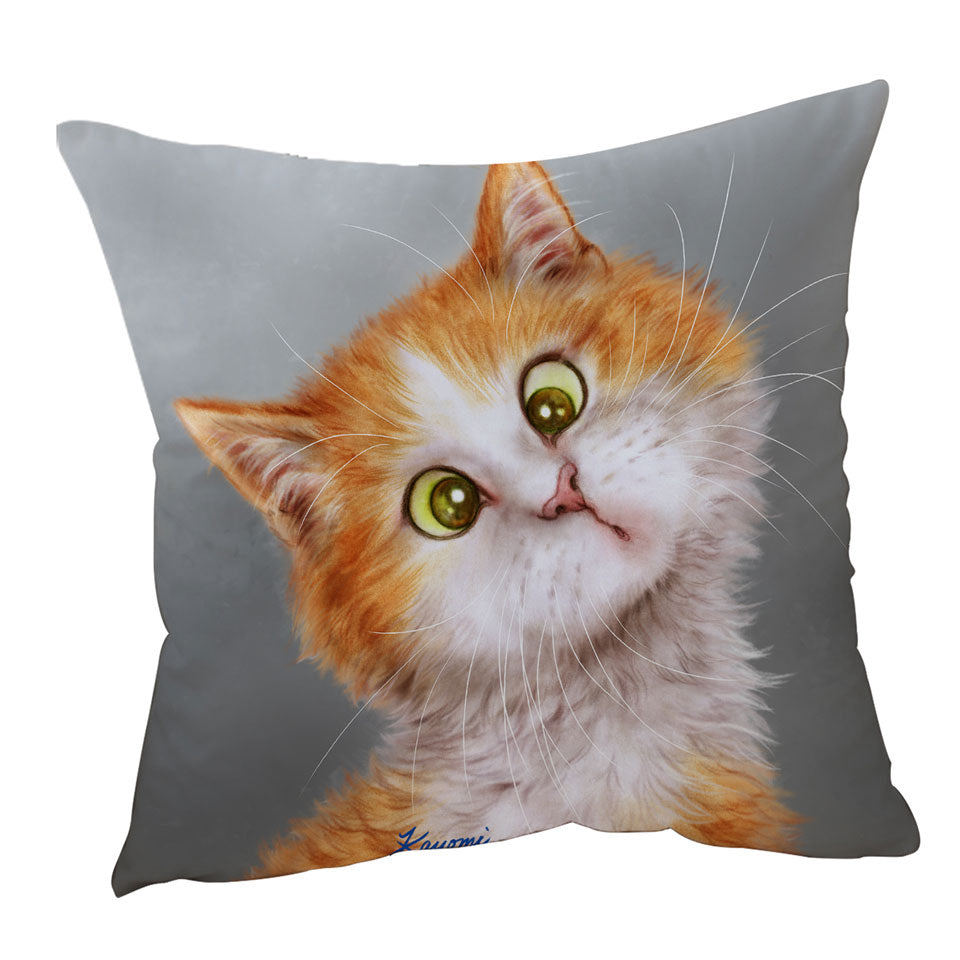 Throw Pillow with Funny Cats Silly Face Ginger Kitten