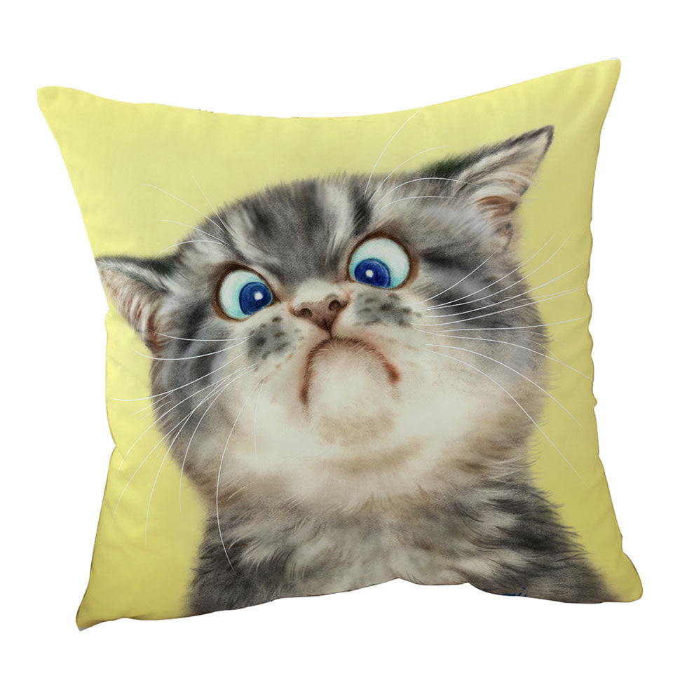 Throw Pillows Cats Cute and Funny Faces Unhappy Grey Kitten