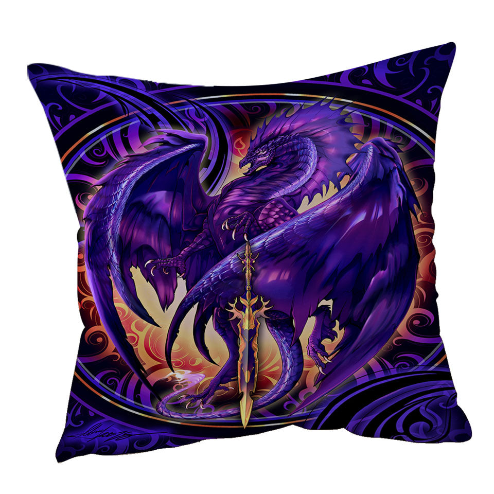 Throw Pillows with Cool Fantasy Weapon Purple Dragon Nether Blade