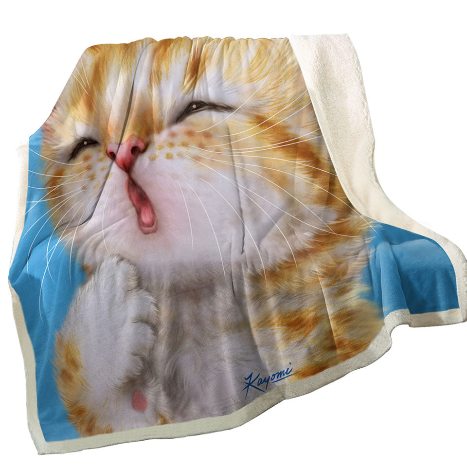 Throws Funny Cat Art Paintings Yawning Ginger Kitten