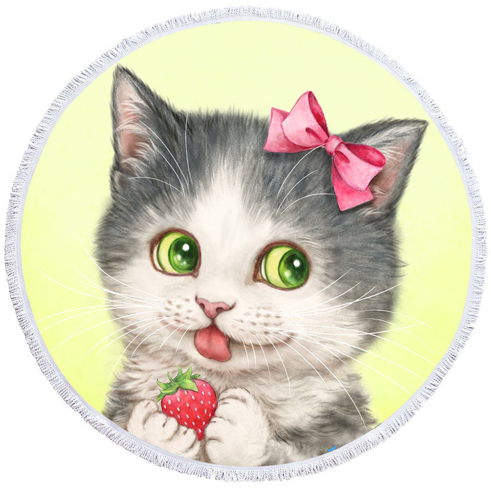 Travel Beach Towel with Cute Paintings Strawberry Love Girly Kitten