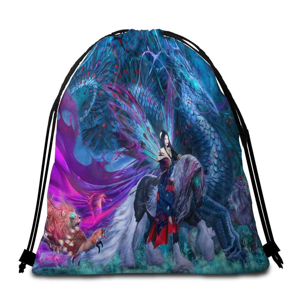 Travel Beach Towels with a Cool Fantasy Digital Art Ride of the Yokai