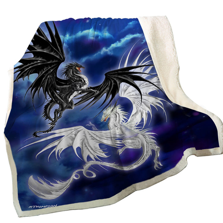 Twilight Duel Black vs White Dragons Blanket