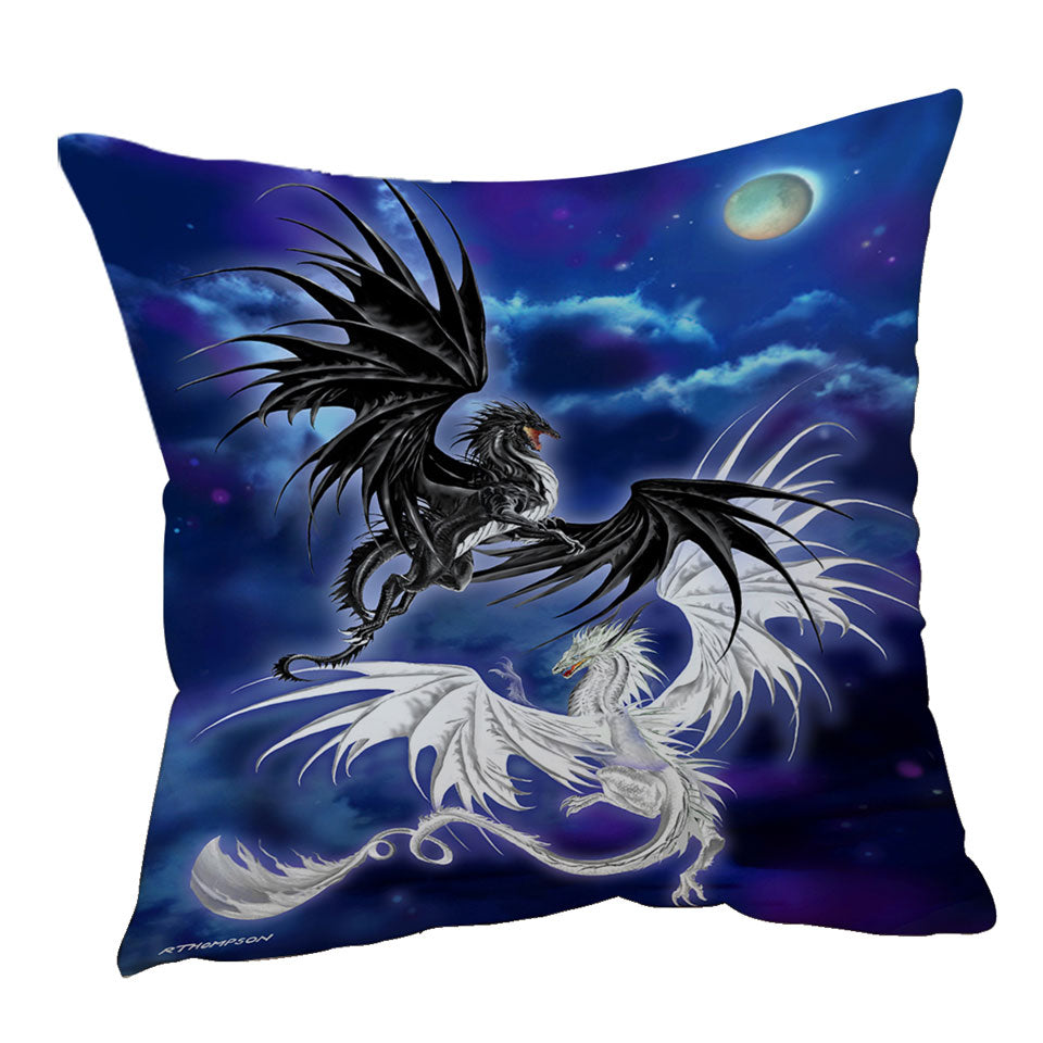 Twilight Duel Black vs White Dragons Cushions and Throw Pillow