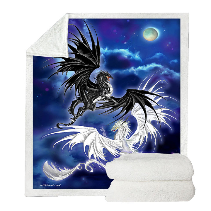 Twilight Duel Black vs White Dragons Fleece Blankets