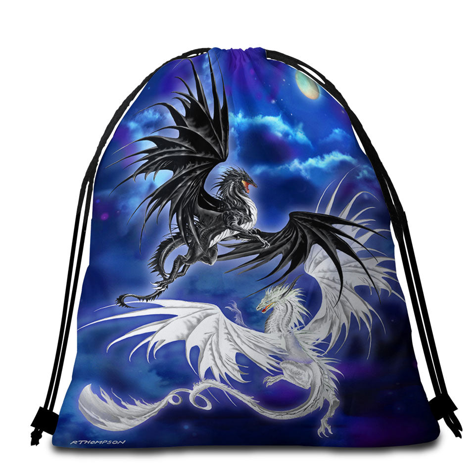 Twilight Duel Black vs White Dragons Travel Beach Towel