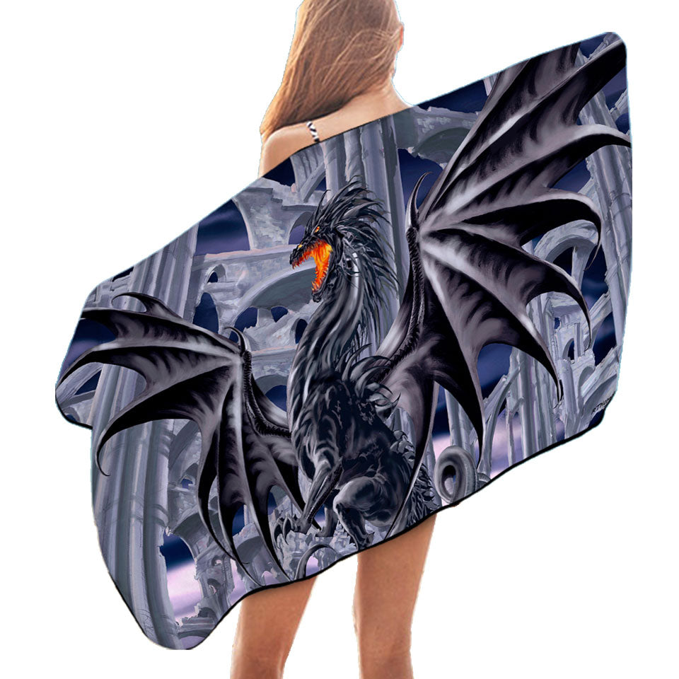 Unique Beach Towels Thunderstrike Powerful Black Dragon