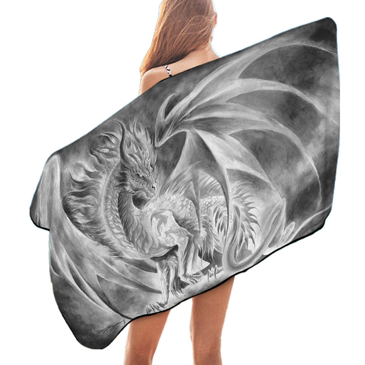 Unusual Beach Towels with Coldfire Dragon Drawing Cool Fantasy Art