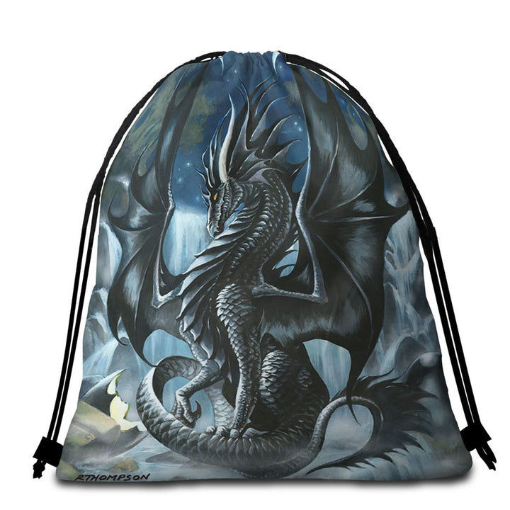 Waterfall Obsidian Black Dragon Beach Bags for Towel