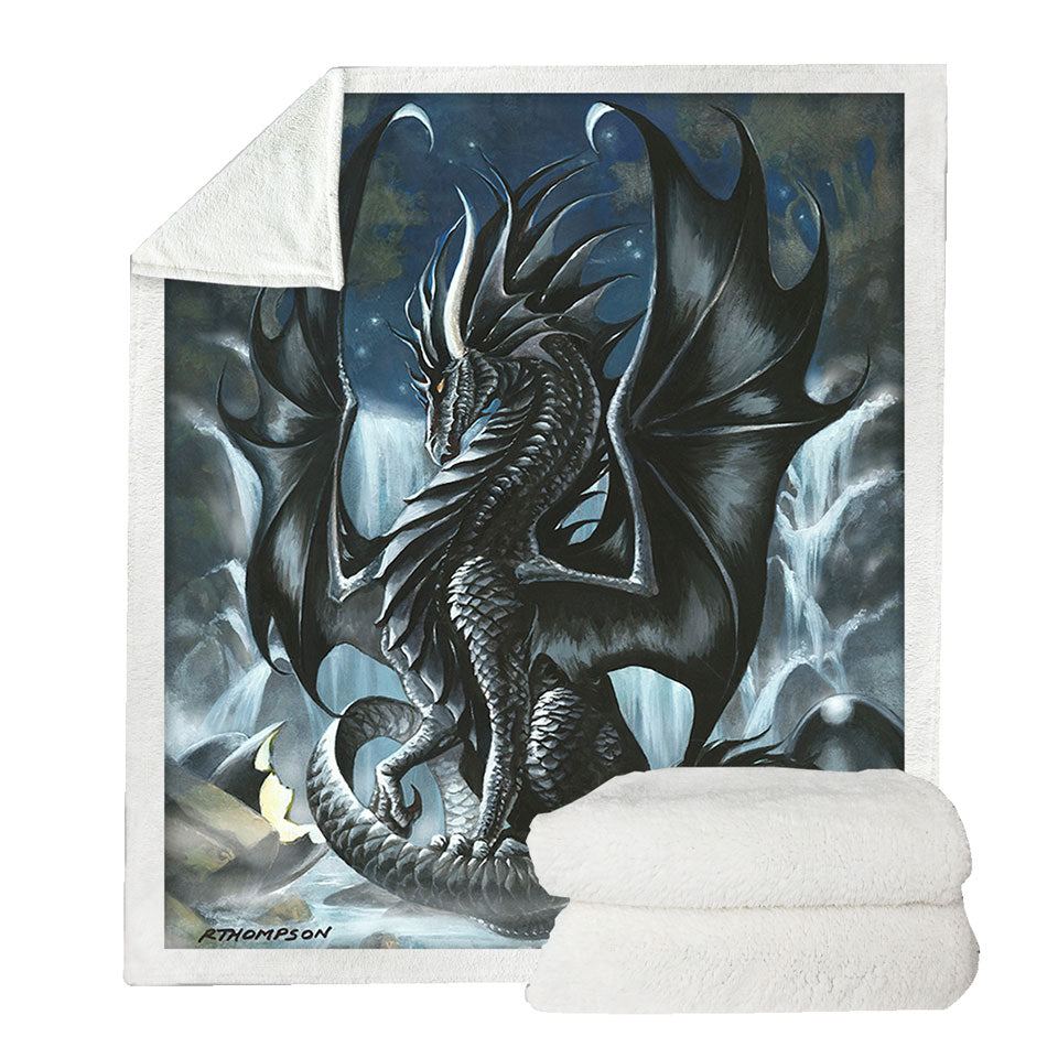 Waterfall Obsidian Black Dragon Blankets for Couch