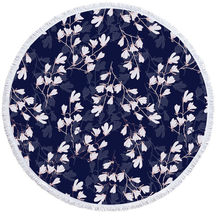 White Flowers Circle Beach Towel