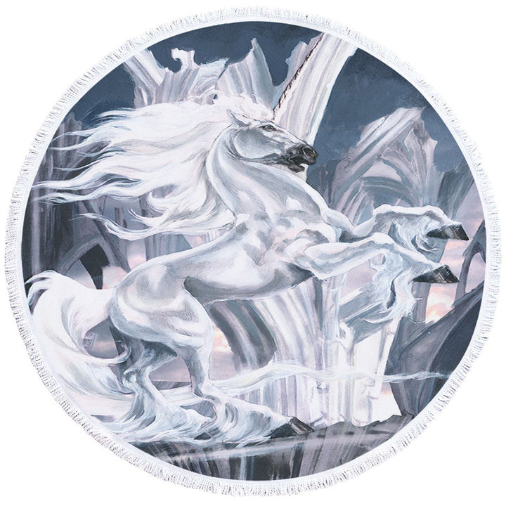 White Knight Horse Round Beach Towel