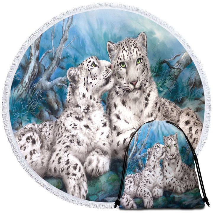 Wild Animal Art Whisper White Snow Leopards Big Beach Towels