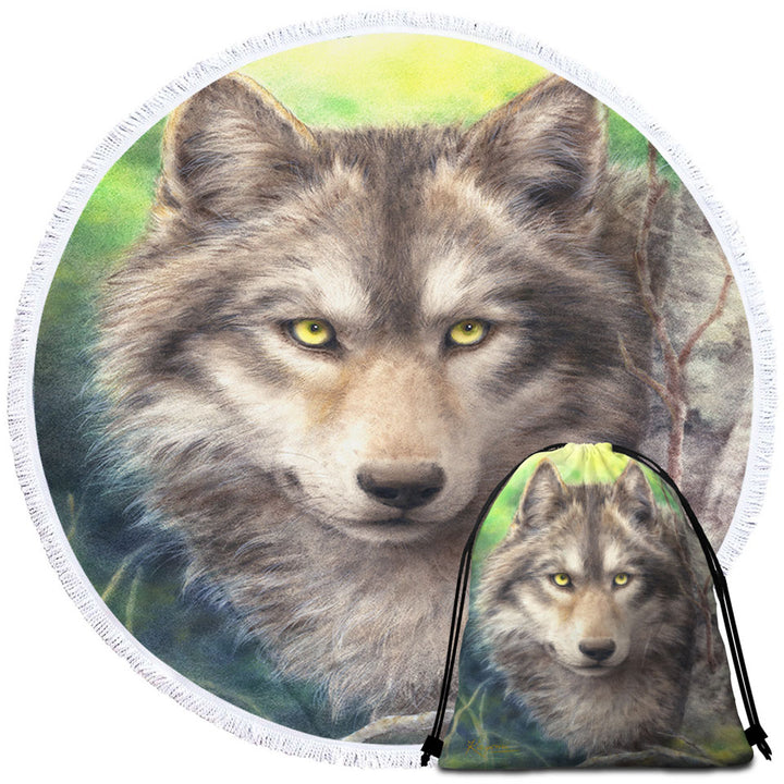 Wild Animals Art Grey Wolf Beach Towels