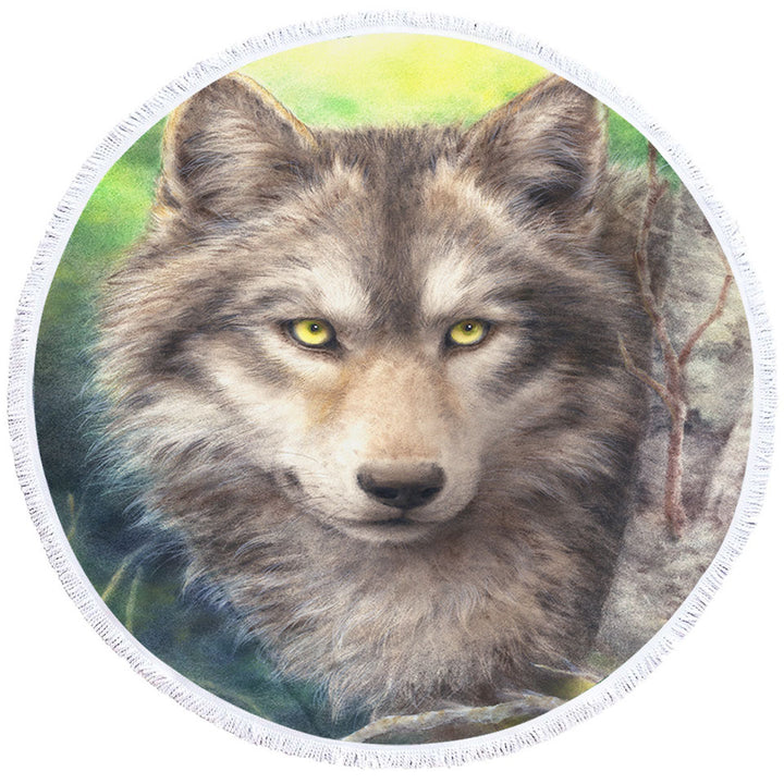 Wild Animals Art Grey Wolf Circle Beach Towel