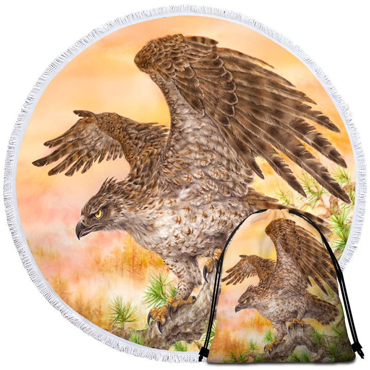 Wild Life Animal Art Powerful Hawk Circle beach Towel